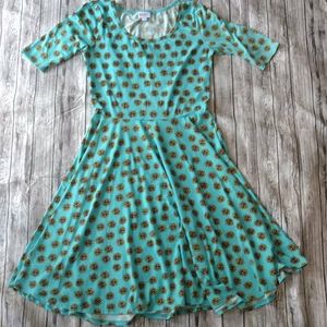 Lularoe Dress Sunflowers with Turquoise - Size L